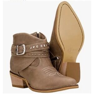 TEXAS - Woman's Western Genuine Leather Rancher Buckle Ankle Boot Brown Size 8.5